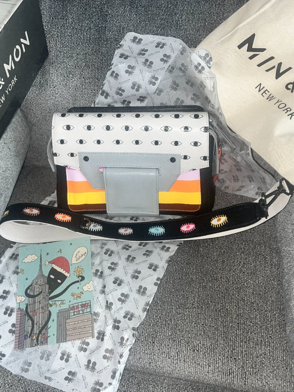 Min&Mon Cael Reversible Black And Grey Shoulder Bag - Groovy Rainbow Design